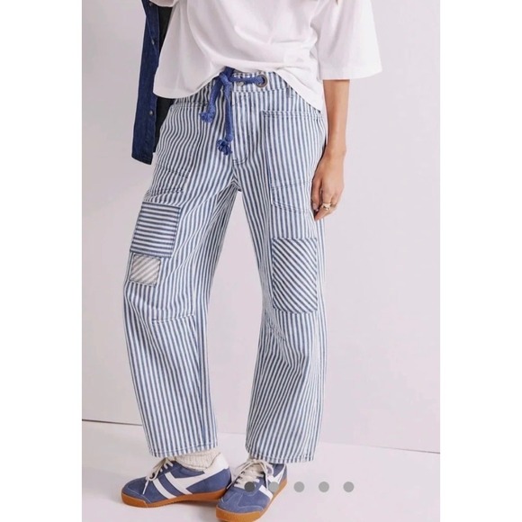 Free People Pants - Free People Moxie Railroad-Stripe Patchwork Jeans Size 28 Pristine Condition
